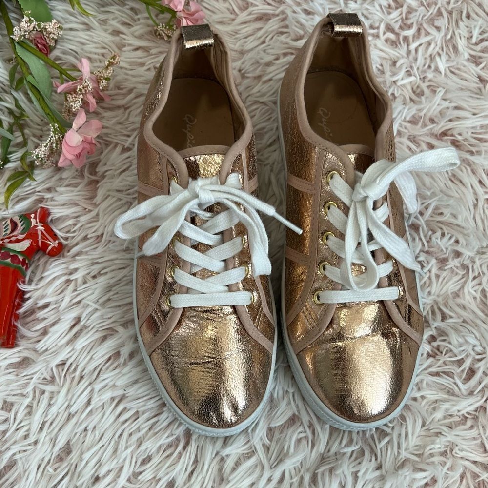 Qupid Maniac-17 Rose Gold‎ Metallic Distressed Flatform Creeper Sneakers Sz 8